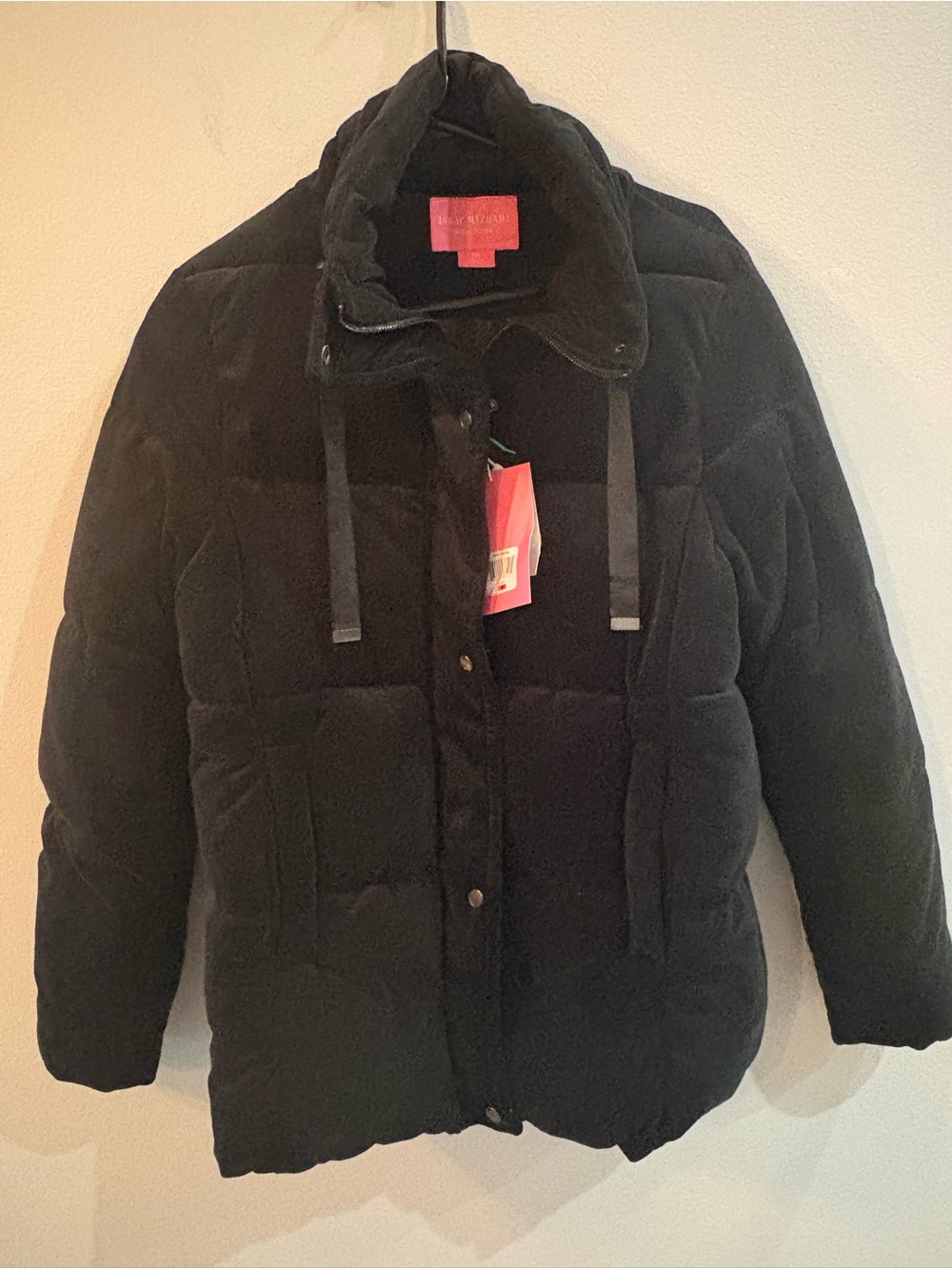 Isaac Mizrahi New York Womens Black Velvet Zip Puffer Jacket Size M NWT
